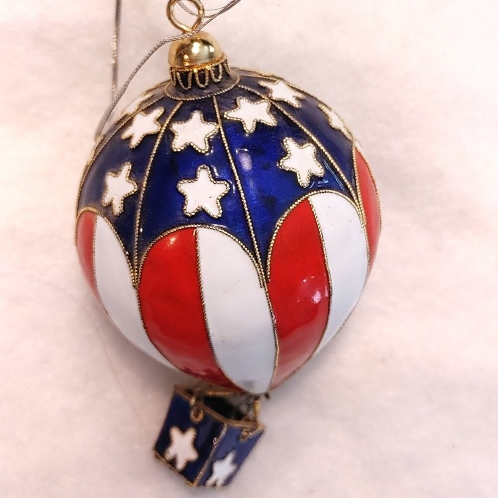 Red, White & Blue Glass Hot Air Balloon w/Metal Basket - Picture 2 of 4